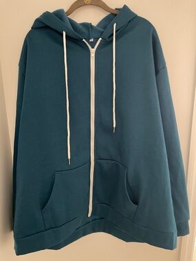 Deep Teal Full-Zip Hoodie with White Zipper